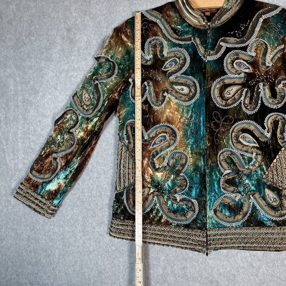 Obstinee By Ika Jacket 6 Teal Brown Velvet Beaded Art to Wear Embroidered Artsy - Picture 13 of 16